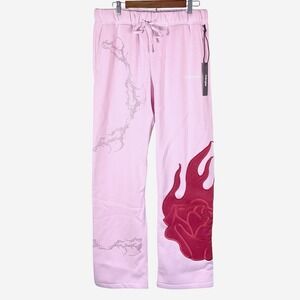 Civil‎ Regime Radient Chaos Pink Flame Rose Rhinestone Sweatpants Mens XXL